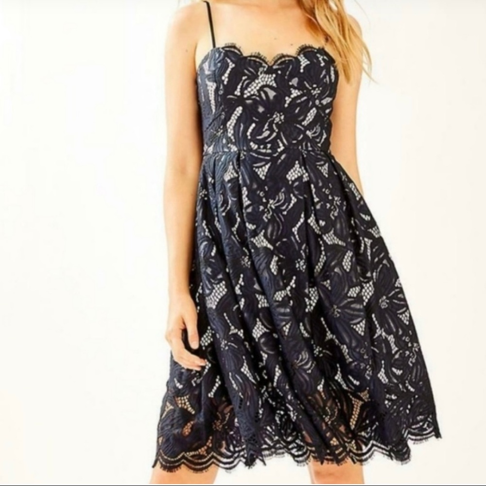 NWT Lilly Pulitzer Black Lace Camella Dress Size 14